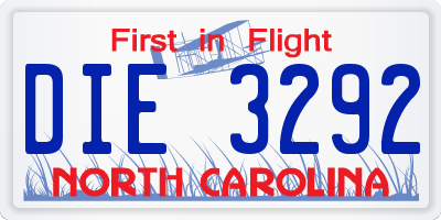 NC license plate DIE3292