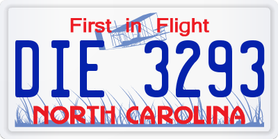 NC license plate DIE3293