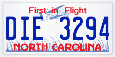 NC license plate DIE3294
