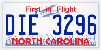 NC license plate DIE3296