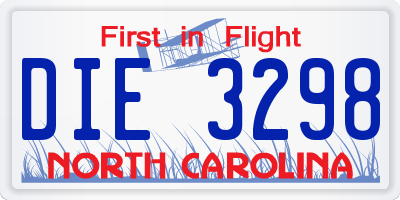 NC license plate DIE3298