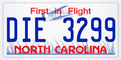 NC license plate DIE3299