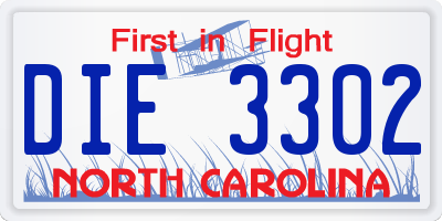 NC license plate DIE3302