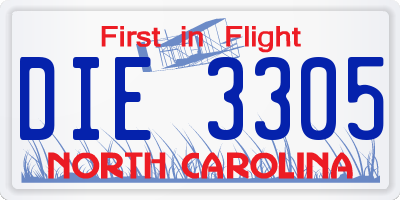 NC license plate DIE3305
