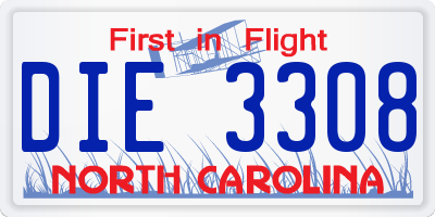 NC license plate DIE3308
