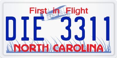 NC license plate DIE3311
