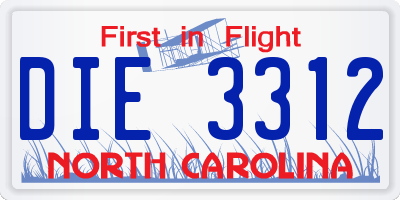 NC license plate DIE3312