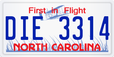 NC license plate DIE3314