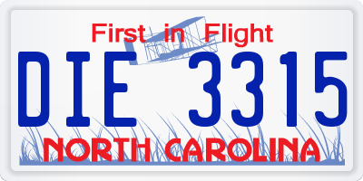 NC license plate DIE3315