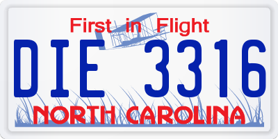 NC license plate DIE3316