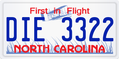 NC license plate DIE3322