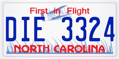 NC license plate DIE3324
