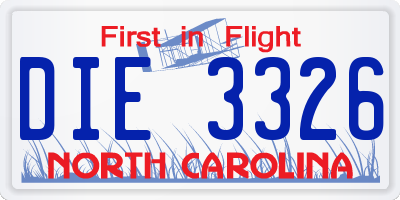 NC license plate DIE3326