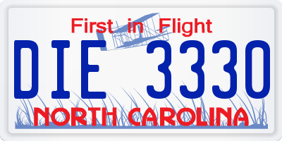 NC license plate DIE3330