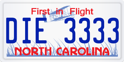 NC license plate DIE3333