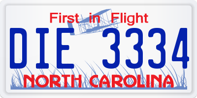NC license plate DIE3334