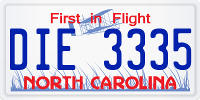 NC license plate DIE3335