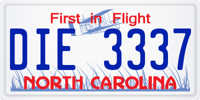 NC license plate DIE3337