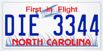 NC license plate DIE3344