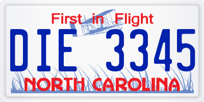 NC license plate DIE3345