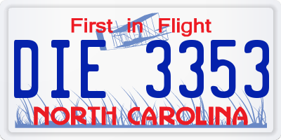 NC license plate DIE3353