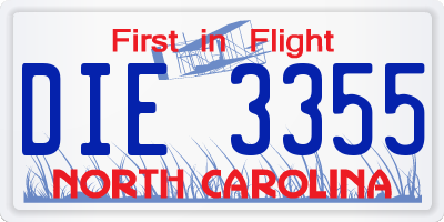 NC license plate DIE3355