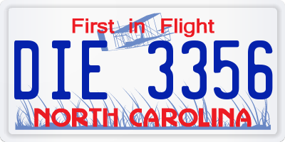 NC license plate DIE3356