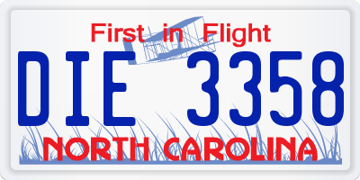 NC license plate DIE3358