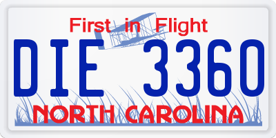 NC license plate DIE3360