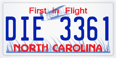 NC license plate DIE3361