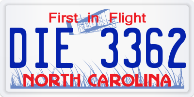 NC license plate DIE3362