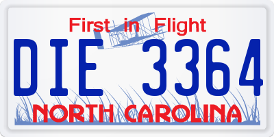 NC license plate DIE3364