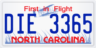 NC license plate DIE3365