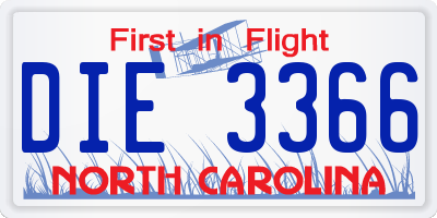 NC license plate DIE3366