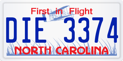 NC license plate DIE3374