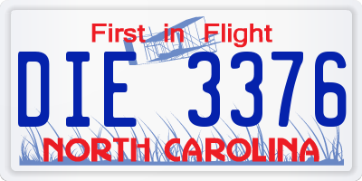 NC license plate DIE3376
