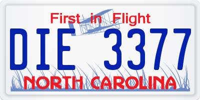 NC license plate DIE3377