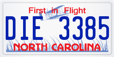 NC license plate DIE3385