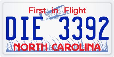 NC license plate DIE3392