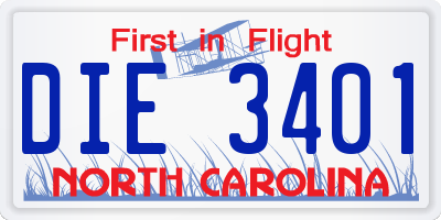 NC license plate DIE3401
