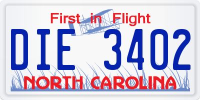 NC license plate DIE3402