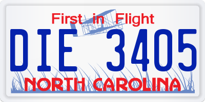 NC license plate DIE3405