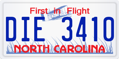NC license plate DIE3410