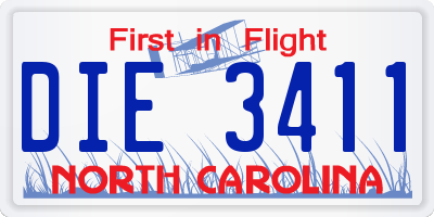 NC license plate DIE3411
