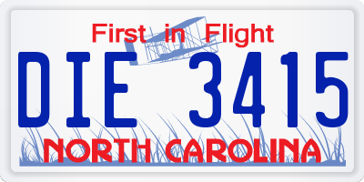 NC license plate DIE3415