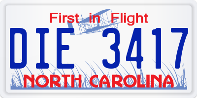 NC license plate DIE3417