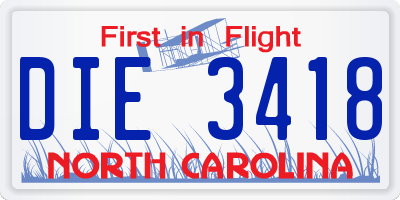 NC license plate DIE3418