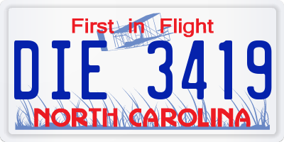 NC license plate DIE3419