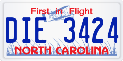 NC license plate DIE3424