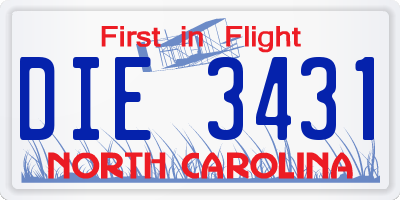 NC license plate DIE3431